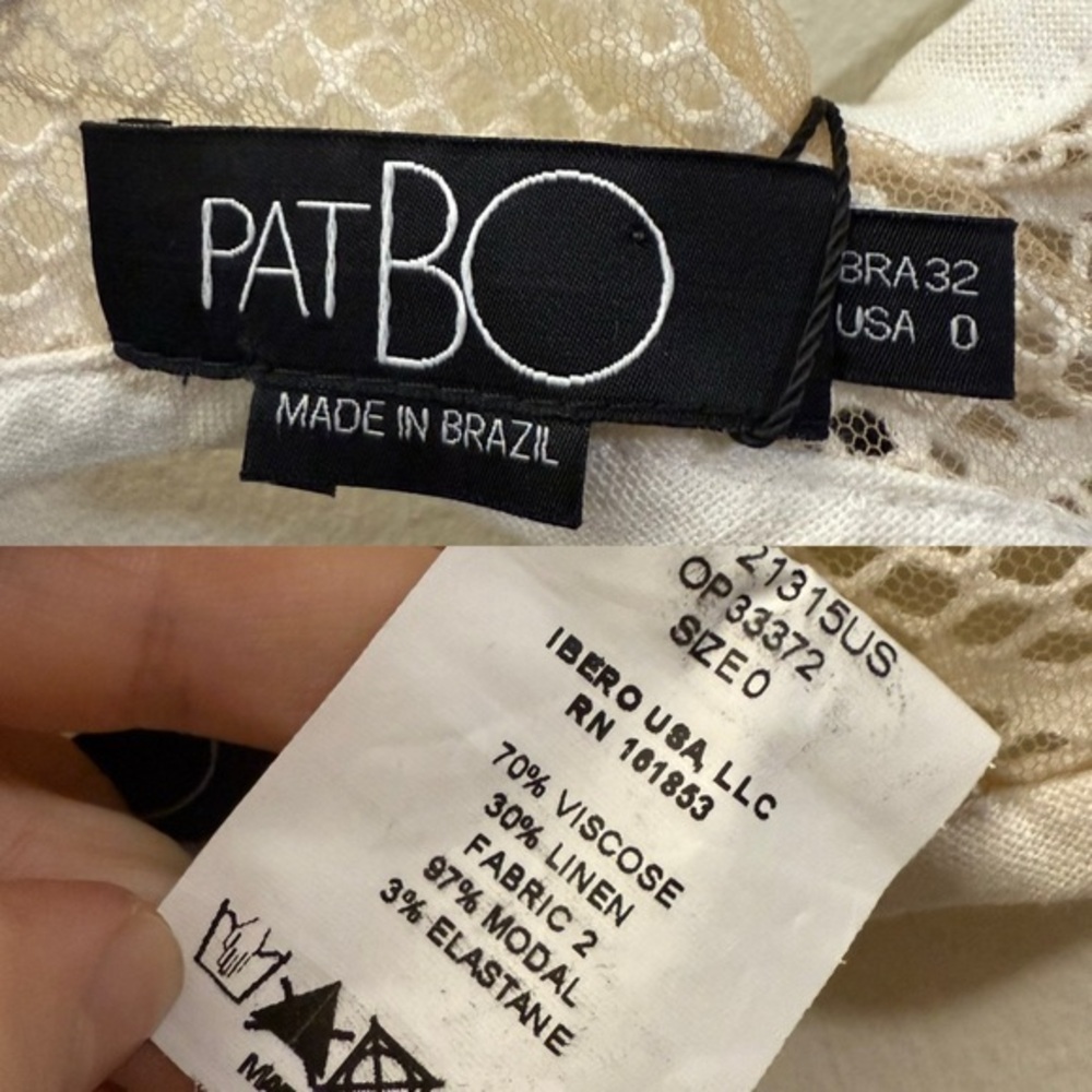 NWT PatBO Linen Blend Bralette Mesh Lined Crop Top in Cream and Tan - 0 - Picture 16 of 16